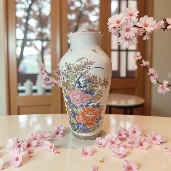 VINTAGE Shibata Japan hand-painted ceramic vase